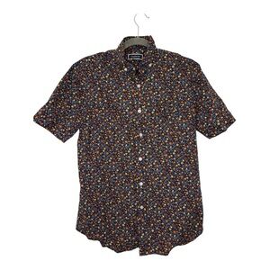 Club Room Blue Floral Button Down Shirt Short Sleeve Casual Tropical Print Small